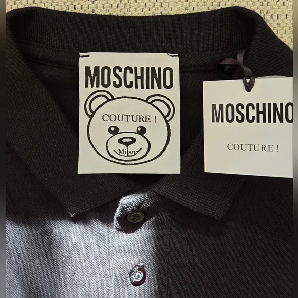 NWTMOSCHINO TEDDY BEAR PATCH BLACK POLO SHIRT Size:L/50